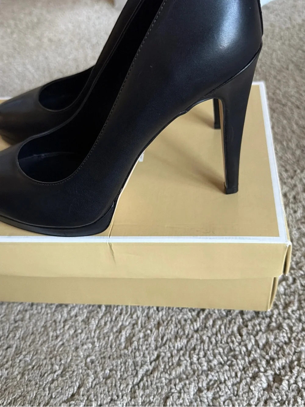 Michael Kors Black Leather Pointed-Toe Heels with Gold Accent